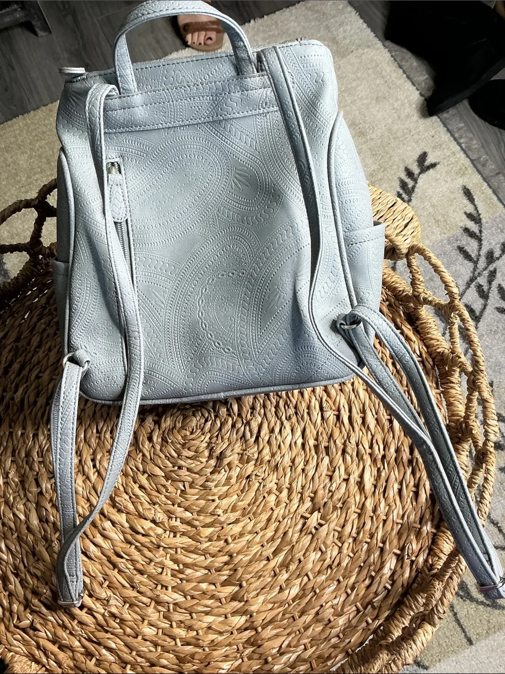 Embossed Gray Women's Backpack Purse